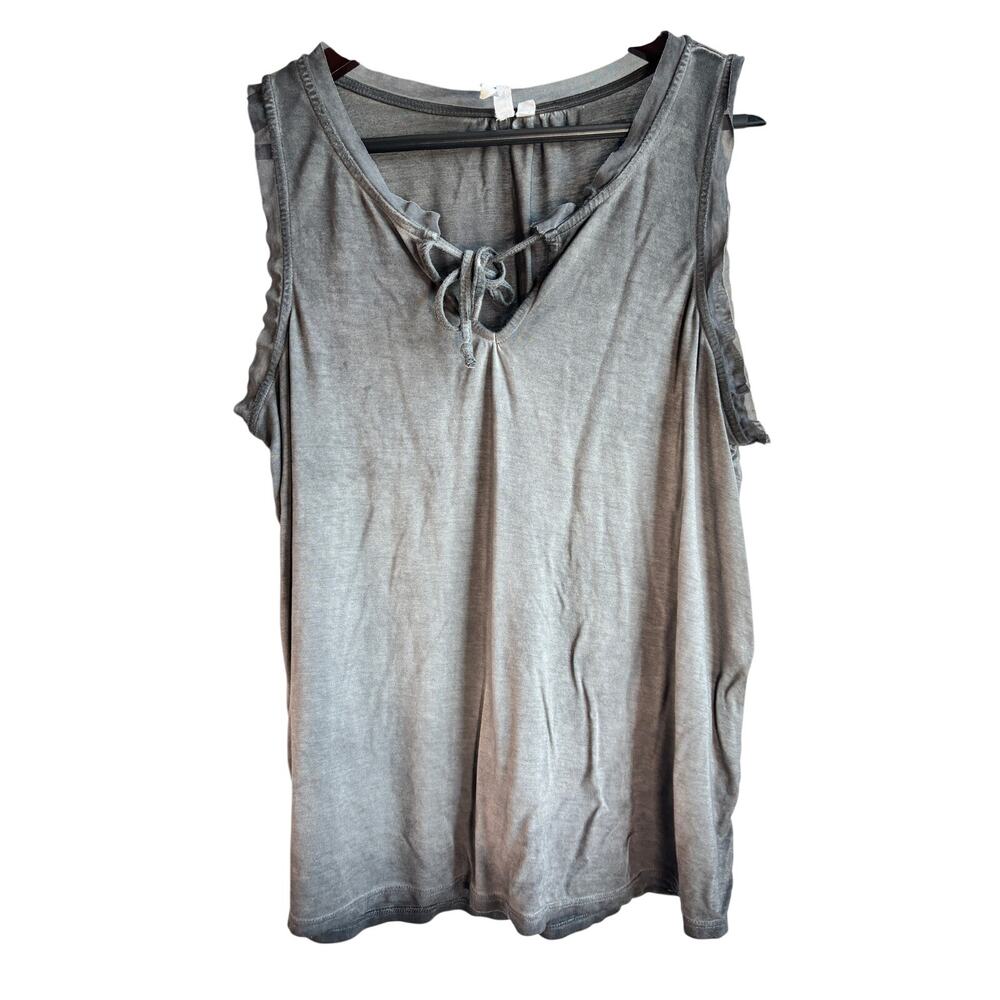 Cable & Gauge Lace Up Tank Top Gray Sleeveless Boho Womens Large